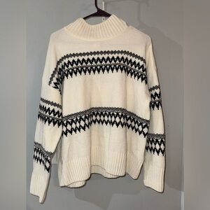 Christian Siriano Cream and Black Patterned Turtleneck Sweater